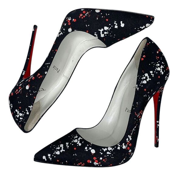 Christian Louboutin So Kate 120mm Pumps EU 38 US 8 Toile Splash Black High Heels - Picture 5 of 10